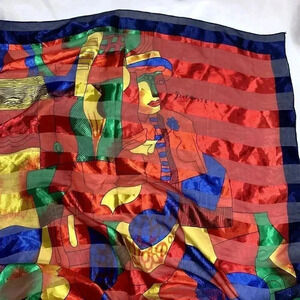Vintage Picasso Silk retro Scarf Size 38 x 38 80s Pattern Art, y2k unisex scarf